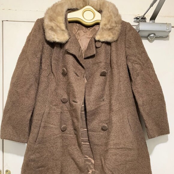 VINTAGE UNION LABEL REAL FUR COLLAR WOOL TRENCH COATS SIZE S - Picture 13 of 13